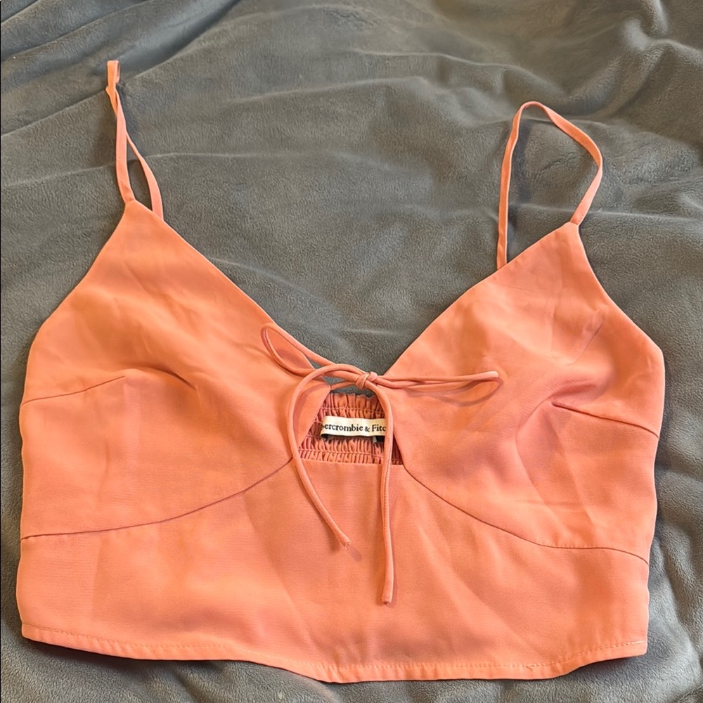 Coral Abercrombie Crop Top with Keyhole Tie Front